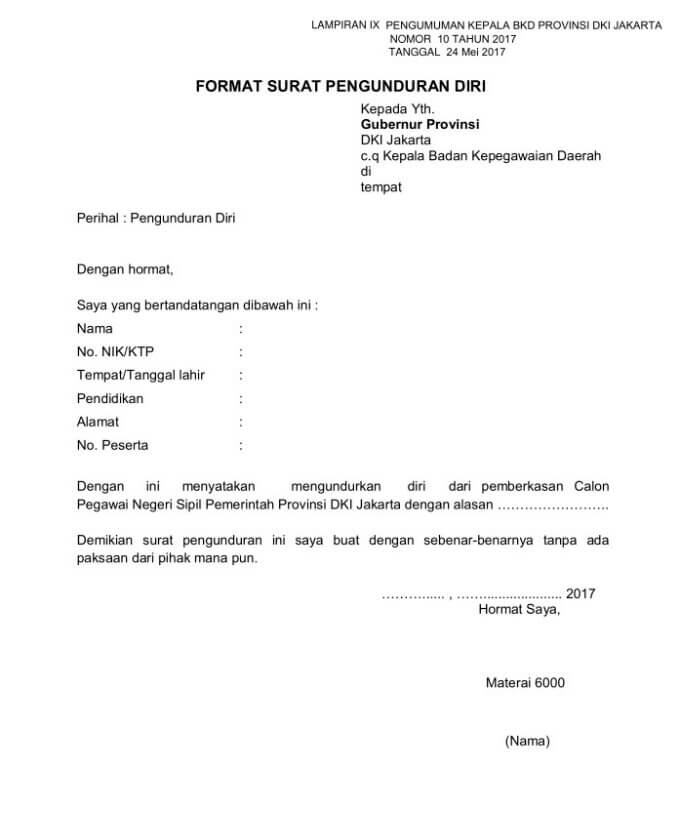 [Doc] Contoh Surat Pengunduran Diri Resmi PNS dan Formal – Karinov.co.id